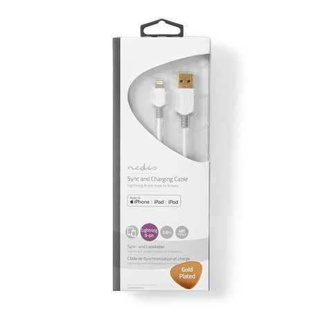 Apple Lightning | Apple Lightning 8-Pins | USB-A Male | Verguld | 2.00 m | Rond | PVC | Wit/Grijs 