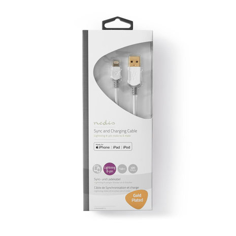 Apple Lightning | Apple Lightning 8-Pins | USB-A Male | Verguld | 1.00 m | Rond | PVC | Wit/Grijs