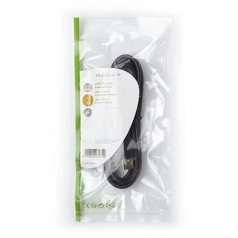 USB 2.0 printerkabel | USB-A Male | USB-B Male | 480 Mbps | Vernikkeld | 2.00 m | Rond | PVC | Zwart | Polybag