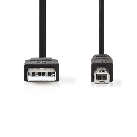 USB 2.0 printerkabel | USB-A Male | USB-B Male | 480 Mbps | Vernikkeld | 2.00 m | Rond | PVC | Zwart | Polybag