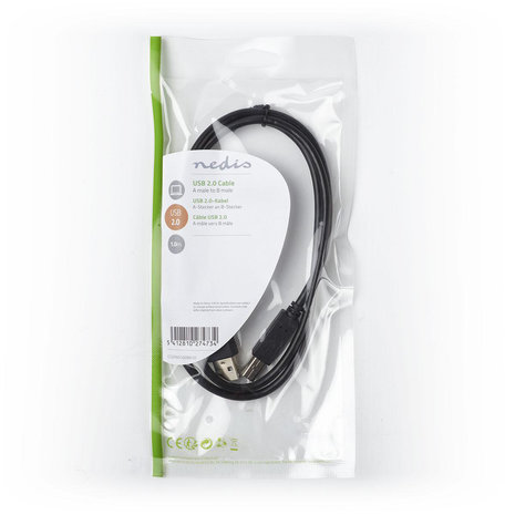 USB 2.0 printerkabel | USB-A Male | USB-B Male | 480 Mbps | Vernikkeld | 1.00 m | Rond | PVC | Zwart