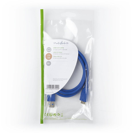 USB-Kabel  USB 3.2 Gen 1 | USB-A Male | USB Micro-B Male | 5 Gbps | Vernikkeld | 1.00 m | Rond | PVC | Blauw 