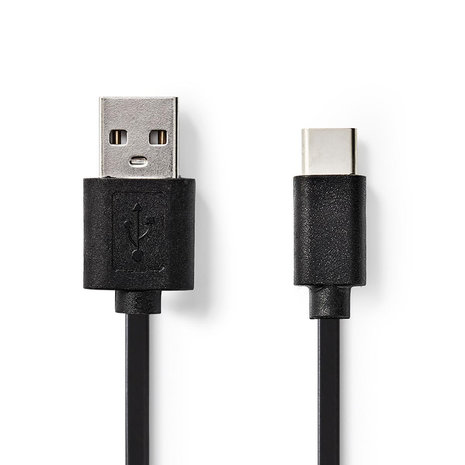 Nedis USB-Kabel  USB 2.0 | USB Type-C&trade; Male | USB-A Male | 480 Mbps | Vernikkeld | 2.00 m | Plat | PVC | Zwart
