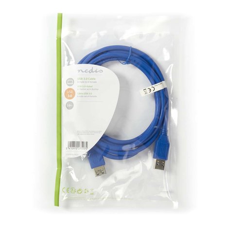 USB verleng Kabel  USB 3.2 Gen 1 | USB-A Male | USB-A Female | 5 Gbps | Vernikkeld | 2.00 m | Rond | PVC | Blauw