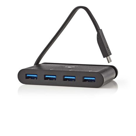 USB-C HUB | USB 3.2 Gen 1 |  4x USB Type-A | Vernikkeld | Zwart 