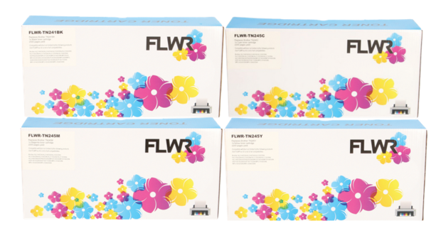 Flower TN241/245 tonerset voor Brother | 1 zwart + 4 kleuren