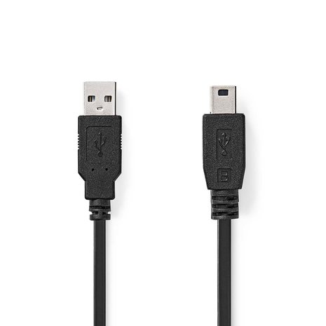 Mini USB kabel USB 2.0 | USB-A Male | USB Mini-B 5-Pins Male | 480 Mbps | Vernikkeld | 2.00 m | Rond | PVC | Zwart 