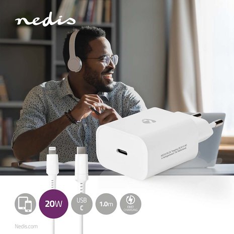 Nedis Apple lightning snellader | set | 1meter | 20watt