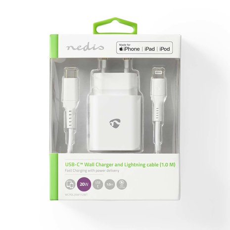 Nedis Apple lightning snellader | set | 1meter | 20watt