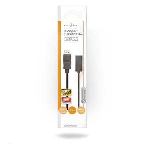 DisplayPort Male | HDMI&trade; Output | 1080p | Vernikkeld | 0.20 m | Rond | PVC | Zwart 