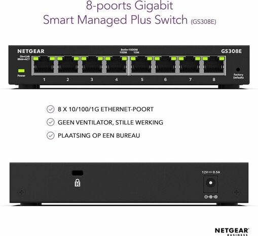 Netgear GS308E - Managed switch - 8 Poorts
