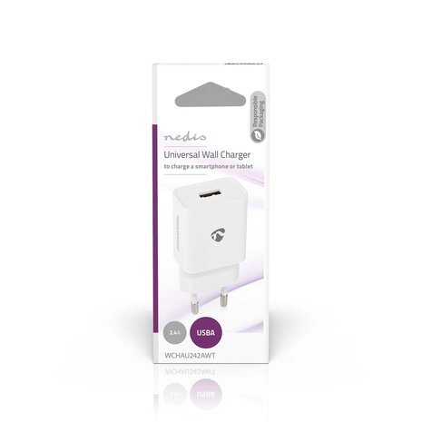 Wandoplader 2,1 A | 1 uitgang | USB-A | Wit voor Telefoon en tablet