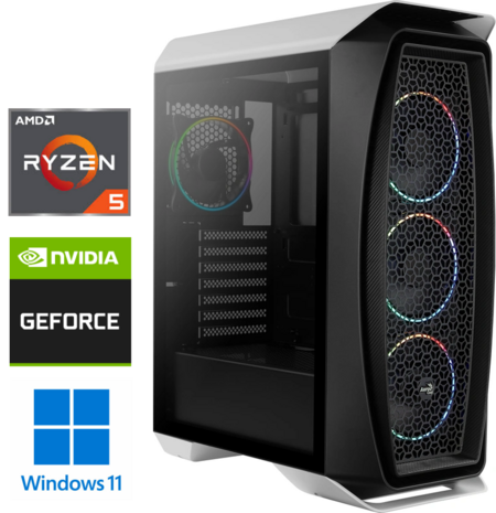 AeroCool GAME PC - AMD&reg; Ryzen&trade; 5-1600 6-core - 16GB - GTX1050 Ti - 512GB SSD - W11 Home - 6mnd