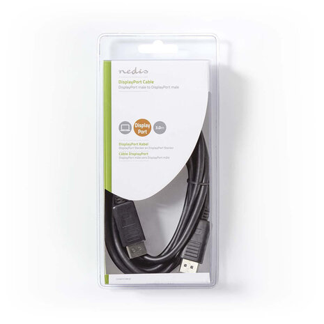 DisplayPort-Kabel Male &gt; Male | 4K@60Hz | Vernikkeld | 3.00 m | Rond | PVC | Zwart | Doos