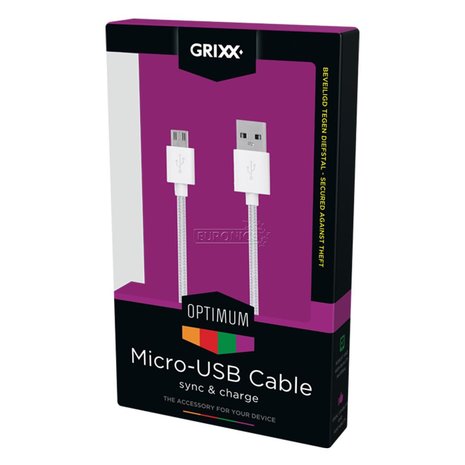 GRIXX Optimum Micro-USB naar USB Kabel Nylon - 1.8 meter - Wit