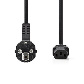 Netsnoer | IEC-320-C13 | IEC-320-C14 | 90° Gehoekt | Recht | Vernikkeld | 2.00 m | Rond | PVC | Zwart
